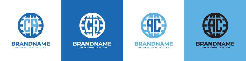 Letter CQ and QC Globe Logo Set, suitable for any business with CQ or QC initials. vector