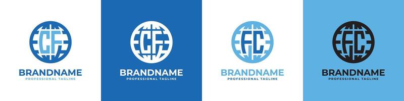 Letter CF and FC Globe Logo Set, suitable for any business with CF or FC initials. vector