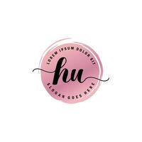 HU Initial Letter handwriting logo with circle brush template vector