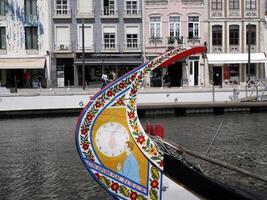 Aveiro Moliceiro boat gondola detail Traditional boats on the canal, Portugal. photo