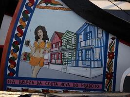 Aveiro Moliceiro boat gondola detail Traditional boats on the canal, Portugal. photo