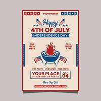 Unitade States of America independence day BBQ Party flyer or poster template design vector