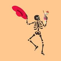 Funny Skeleton with a cocktail. Cute character Skeleton Bones vector