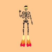 Funny Skeleton in flippers in a diving mask. Cute character Skeleton Bones vector