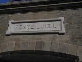 Porto, Portugal detail view of Luis I Bridge over Douro River photo