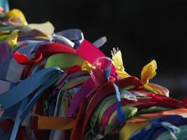 Love ribbons on the bridge over portuguese venice in Aveiro photo