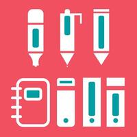 a set of office supplies icons on a red background vector