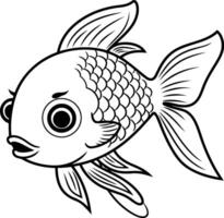 Black and White Cartoon Illustration of Cute Fish Animal Character for Coloring Book vector