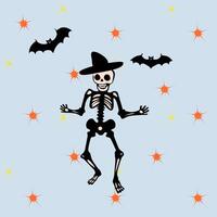 a skeleton in a witch hat and hat with bats flying around vector