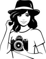 mujer en sombrero con cámara de un niña con un cámara. vector