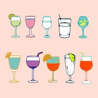 a set of different colored drinks in glasses vector