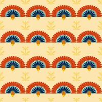 a pattern with blue and orange flowers on a yellow background vector