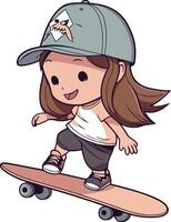 linda pequeño niña en patineta dibujos animados ilustración gráfico diseño. vector