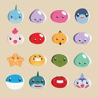 illustration of a collection of various 16 cute sea animal heads for stickers vector