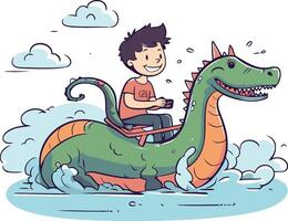 Boy riding a dragon of a boy riding a dragon. vector