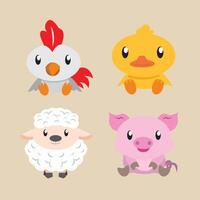 Cute illustrations of chickens, ducks, sheep, and pig farm animal vector