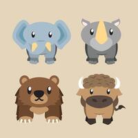 linda ilustración de salvaje animal de elefantes, rinocerontes, osos y bisonte vector