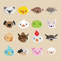 illustration of a collection of various 16 cute farm animal heads for stickers vector