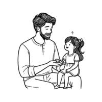 curiosidad y cuidado de padre y hija sencillo monoline negro y blanco mano dibujado ilustración vector