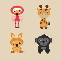 Cute illustration of Flamingos, Giraffes, Kangaroos and Gorillas vector