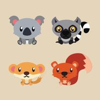 linda ilustraciones de koalas, lémures, hurones, y ardillas vector