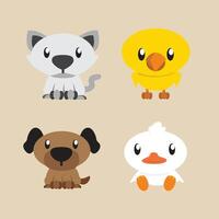 Cute illustration of Farm Animals Cats, Chicks, Dogs, and Ducks vector