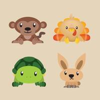 Cute illustrations of Monkeys, Turkeys, Turtles and Rabbits vector