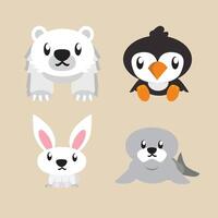 Cute illustration Antarctic Animals Polar Bears, Penguins, White Rabbits, and Seals vector