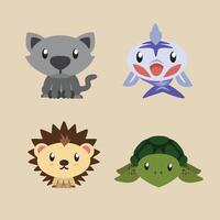 Cute illustrations Cats, Xray Tetra Fish, Hedgehogs, And Sea Turtles vector