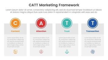 catt marketing framework infographic 4 point stage template with big table box with circle badge on top for slide presentation vector