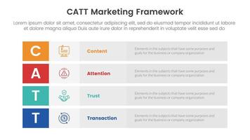 catt marketing framework infographic 4 point stage template with long box rectangle box stack for slide presentation vector