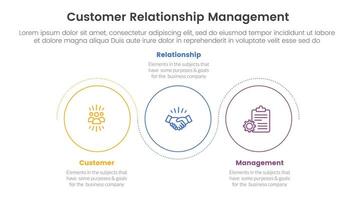 CRM customer relationship management infographic 3 point stage template with outline circle circular wave up and down for slide presentation vector
