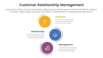 CRM customer relationship management infographic 3 point stage template with vertical stack circle direction for slide presentation vector