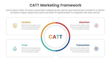 catt márketing marco de referencia infografía 4 4 punto etapa modelo con grande circulo centrar y cuadrado contorno caja para diapositiva presentación vector