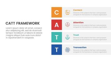 catt marketing framework infographic 4 point stage template with vertical stack rectangle box description for slide presentation vector