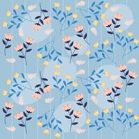 Hand drawn pastel flowers pattern on blue background for fabric, textile, wrapping paper, surface pattern vector