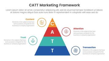 catt marketing framework infographic 4 point stage template with pyramid shape vertical for slide presentation vector