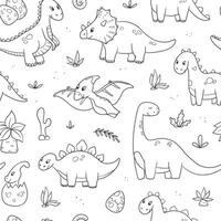 Dinosaurs nursery seamless pattern with hand drawn monochrome doodles for wallpaper, coloring books, stationary, textile prints, wrapping paper, etc. EPS 10 vector