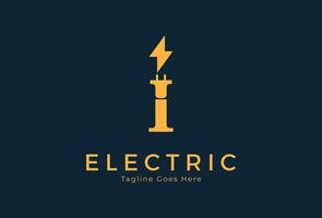 Electric Logo, abstract letter I with lightning bolt and plug combination, tunder bolt design logo template, illustration vector