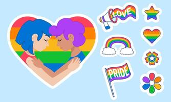 Pride Heart Sticker with Embracing Couple and Symbols vector