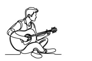 uno continuo línea dibujo de hombre jugando el guitarra contorno garabatear en blanco antecedentes vector