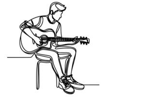 one continuous line drawing of man playing the guitar outline doodle on white background vector