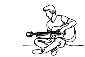 one continuous line drawing of man playing the guitar outline doodle on white background vector