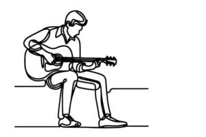 one continuous line drawing of man playing the guitar outline doodle on white background vector