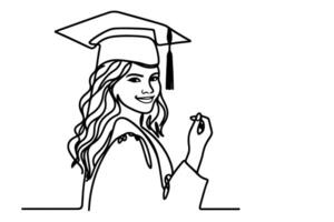 uno continuo negro línea Arte dibujo de colegio estudiante niño graduado participación certificado papel garabatear estilo en blanco antecedentes vector
