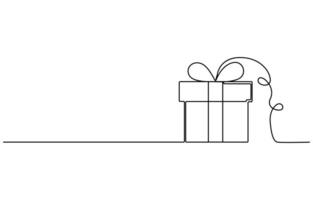 Continuous one line drawing of Christmas gift box with bow and ribbon. Birthday gift box linear style. isolated on white background, Gift box icon. Gift box with ribbon line icon, vector