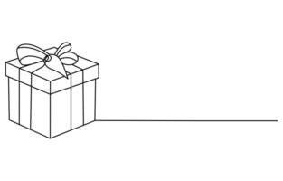 Continuous one line drawing of Christmas gift box with bow and ribbon. Birthday gift box linear style. isolated on white background, Gift box icon. Gift box with ribbon line icon, vector