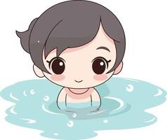 cute little girl swimming in the pool cartoon illustration graphic design vector