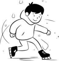 Boy skating on ice. Winter sport in cartoon style. vector