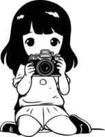 ilustración de un linda pequeño niña tomando un foto con un cámara vector